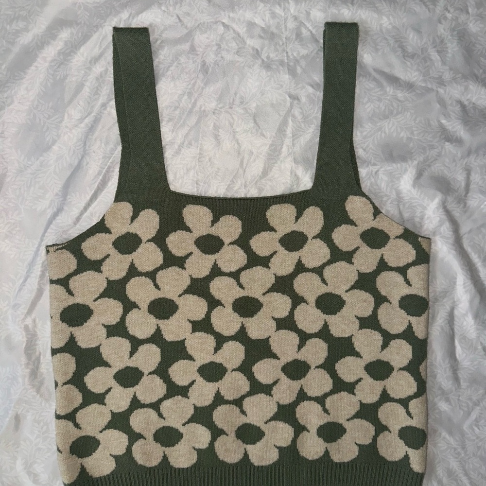 Altar'd State Green and Cream Knit Top